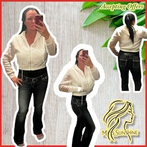 SHEIN- nwot - Sz L- White Hoodie cropped sweat jacket with pockets